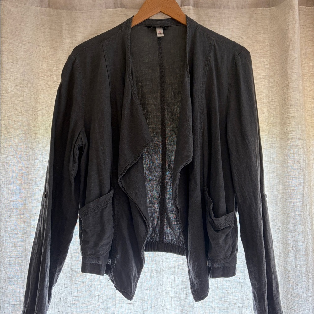 Relaxed Gray Open-Front Blazer Jacket